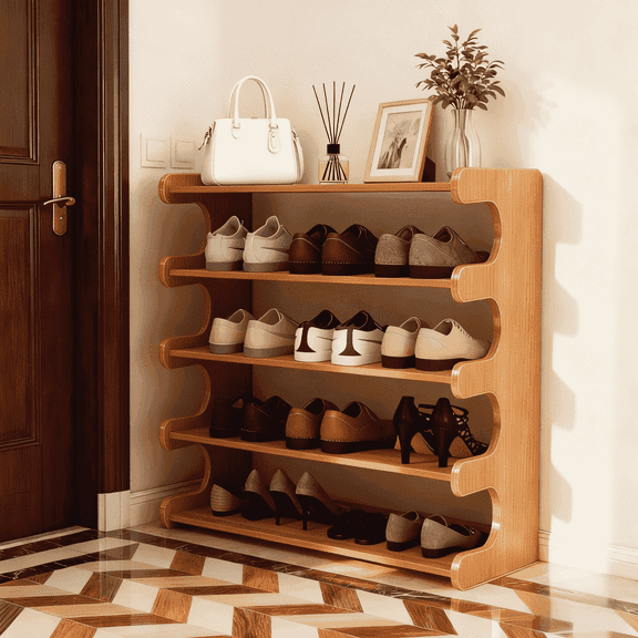 MEHOOM 5 Tier Bamboo Shoe Rack Organizer for Closet, Entryway, Dorm, Garage, Sturdy Shoe Storage Shelf, 28"x11"x27" (Natural)
