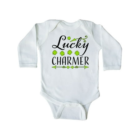 

Inktastic Lucky Charmer- St. Patrick s Day four leaf clovers Gift Baby Boy or Baby Girl Long Sleeve Bodysuit