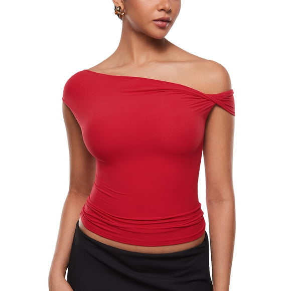 Blusa para Mujer INLYRIC Inbarely Soft Escote Bardot Roja XL