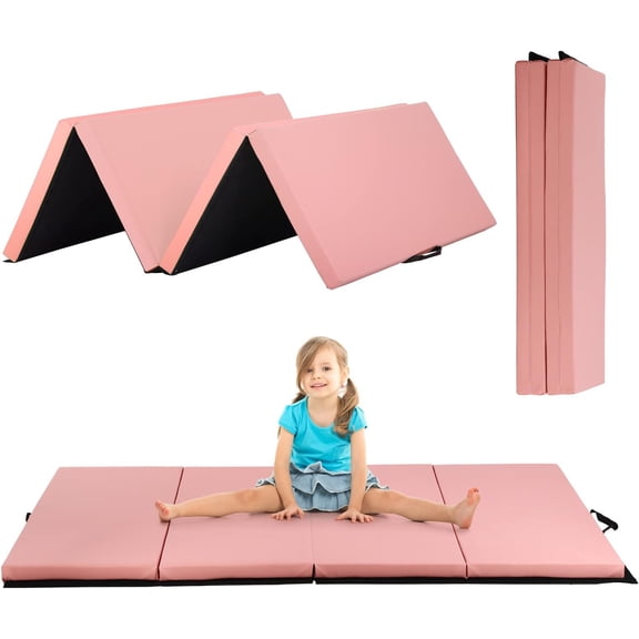 XF XINFENG Gymnastics Mat for Home, 6'x4'x2" Thick Portable Tumbling Mat Folding Exercise Gym Mat with Carrying Handle, Pink