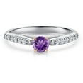 thumbnail image 3 of Gem Stone King 925 Silver and 10K Yellow Gold Purple Amethyst and Lab Grown Diamond Engagement Ring for Women | 0.34 Cttw | Round 3.5MM | Gemstone February Birthstone | Size 8, 3 of 6