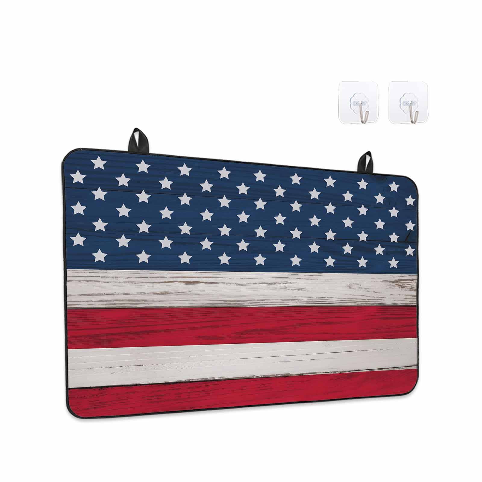 Wooden American Flag Stove Top Cover for Electric Stove, Heat-proof & Non Slip Glass Top Stove Cover Protector, Independence Day Star Striped Flag Kitchen Flat Cooktop Rubber Mat 24x21 Inches