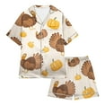 thumbnail image 2 of WEAIXIMIUNG Ensemble de Pyjamas pour Petites Filles et Garçons, Dinde de l'Action de Grâce, Citrouille, Satin, Manches Courtes, 2 Pcs, Classique, 12-13 Ans, 2 of 4