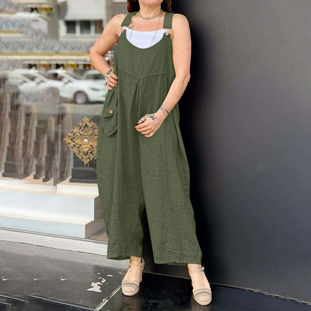 Sentmoon Plus Size Rompers for Curvy Women Women Rompers and Jumpsuits Loose Fit Solid Color Sleeveless Button Down Womens Outfit S-2XL
