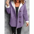 thumbnail image 6 of Women'S Fleece Collar Long Sleeve Hooded Button-Down Jacket with Pockets Purple XL, 6 of 9