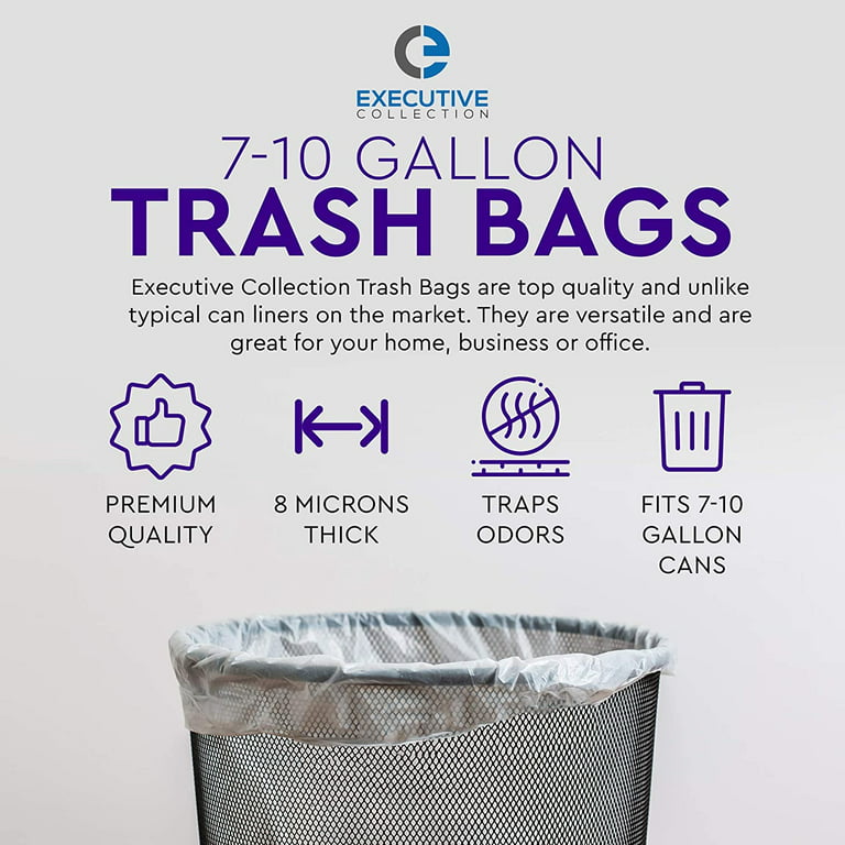 10 Gallon Trash Bags - 18 Micron Ultra Thick Strong Clear Medium Size  Garbage Bin Liners for Office Kitchen, Fit 8-10 Gallon, 90 Count