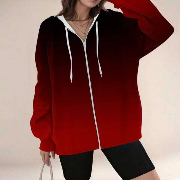 Aboser Zip Up Hoodies for Women Trendy Tie Dye Graphic Sweatshirt Jacket Drawstring Long Sleeve Hoodie Coat Loose Fleece Jackets with Pockets Pink XL