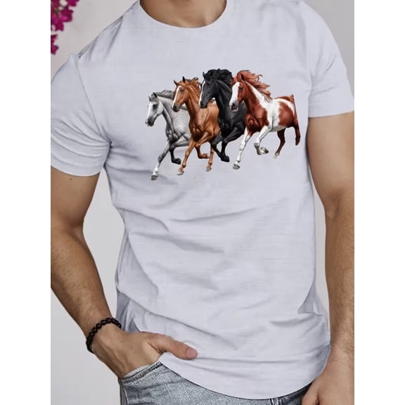 Men'S Casual Short Sleeve T-Shirt | Unique Horse Print, Breathable, Crew Neck, Machine Washable - Perfect for Summer