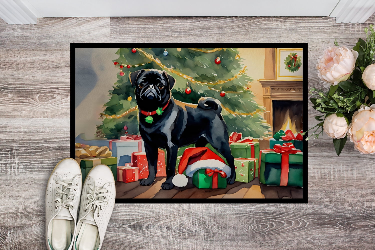 Carolines Treasures DAC2731MAT 0.15 x 18 x 27 in. Pug Cozy Christmas Doormat