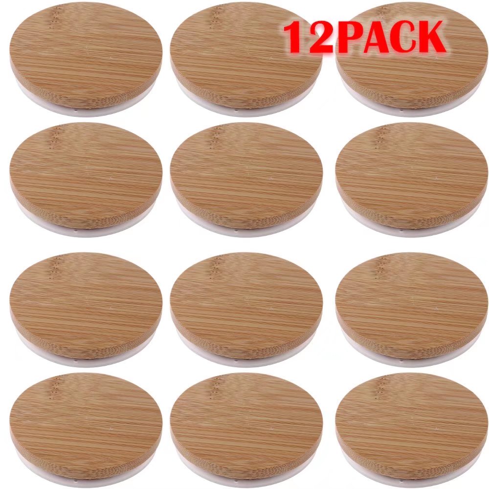 Yogurt Jar Lids Set,12 Pack 2.6in Bamboo Wood Lids that Fit Yogurt Jars