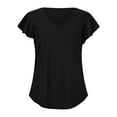 thumbnail image 4 of Wenyuyu Womens Summer Tops V Neck Elegant Ruffle Short Sleeve Tunic Tee Shirts Trendy Causual Loose Fit Flowy T-Shirts Black XXL, 4 of 7
