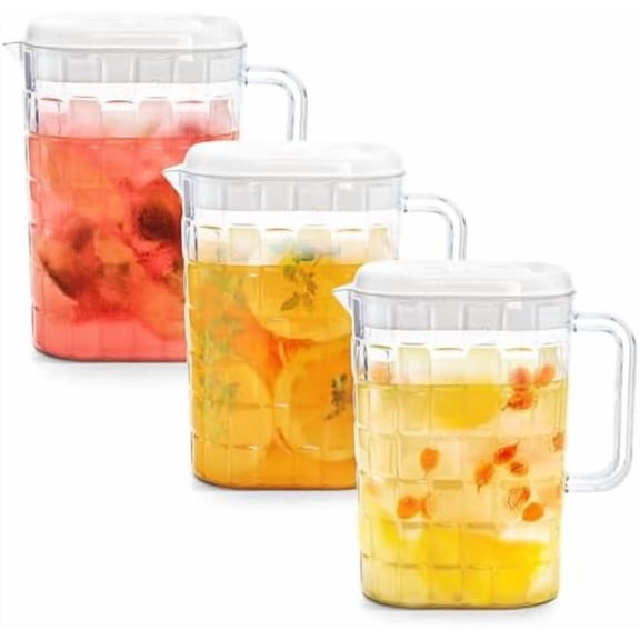 3-Pack Half Gallon Plastic Pitchers with Lids, 2 Quart Fridge Juice Pitcher for Water, Lemonade, and Iced Tea, BPA-Free, Shatter-Resistant, Easy-Pour Spout$$Home Decor, Kitchen, & Other