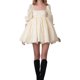 thumbnail image 5 of VISgogo Vestido corto femenino, cuello cuadrado de color sólido, manga corta abullonada, corte bajo, de una pieza para verano, rosa/amarillo, S/M/L/XL/XXL VISgogo  moda, 5 of 9