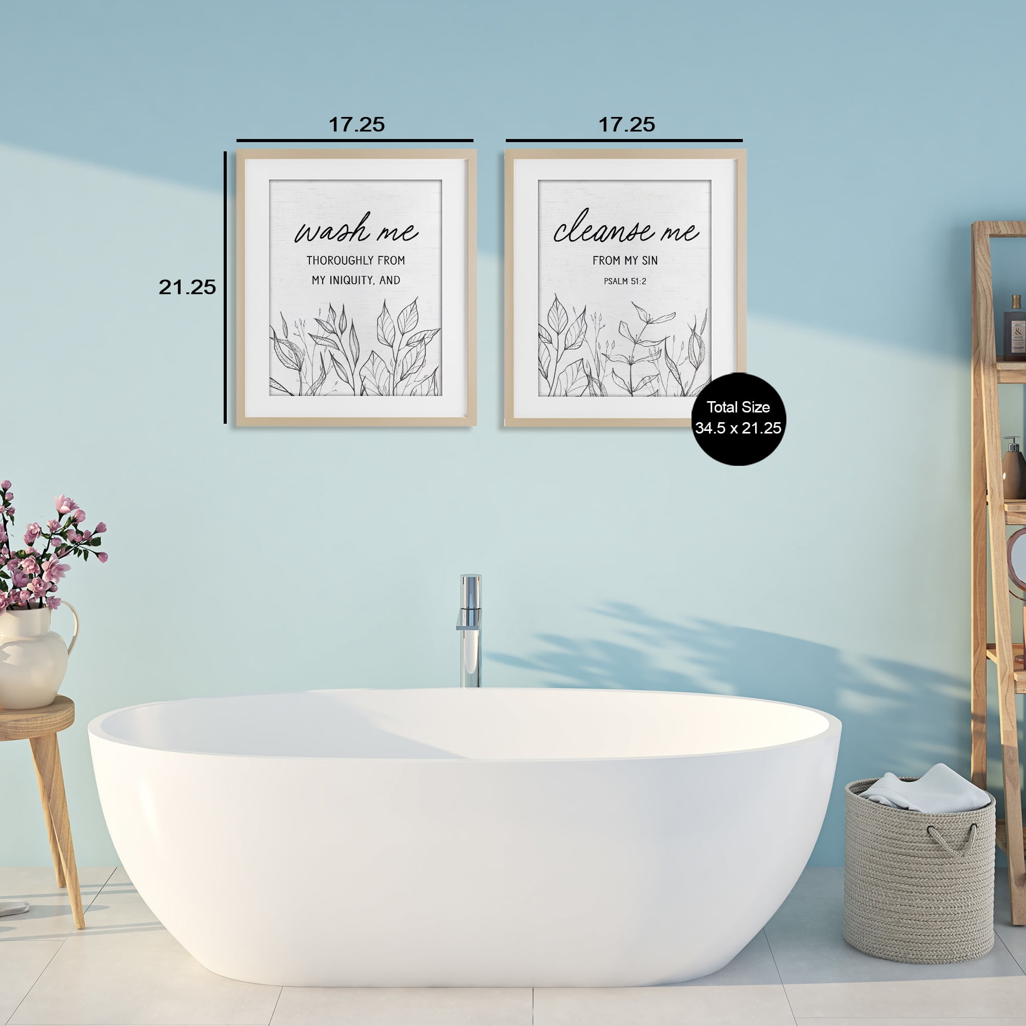 Wash & Cleanse Me Scripture 2 Piece Birch Framed Print Under Glass Set, design by Lettered and Lined