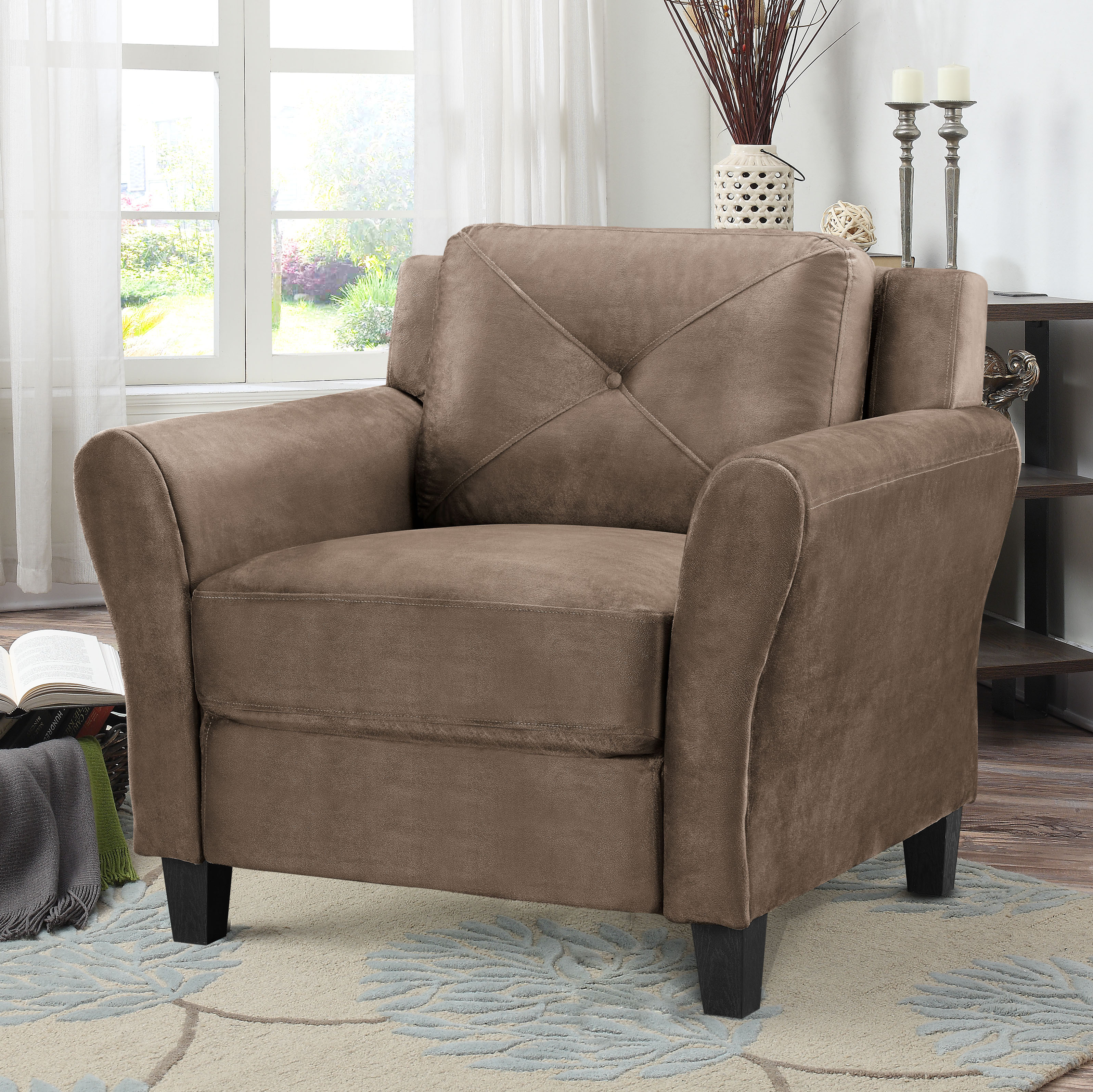 Lifestyle Solutions Taryn Lounge Chair with Rolled Arms, Brown Polyester Fabric - image 3 of 16