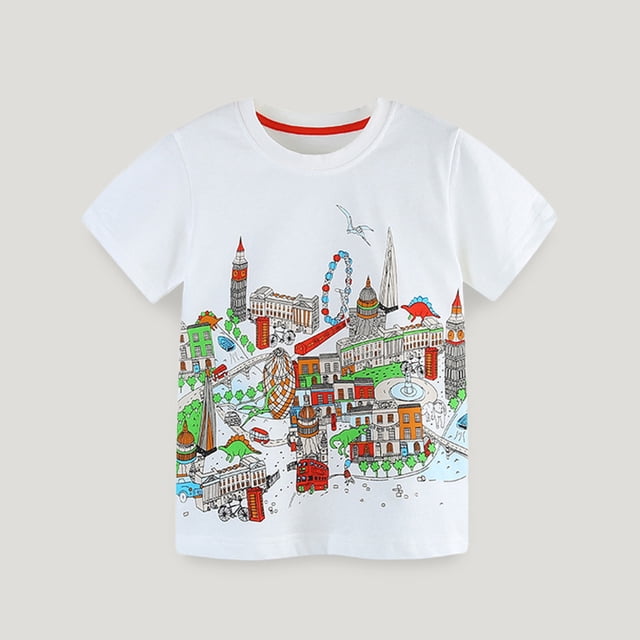 LSLJS 2-7Years T-shirt Imprimé Col Rond Top Pull Garçons Manches Courtes Vêtements d'Été Vêtements pour Enfants à la Mode 2024