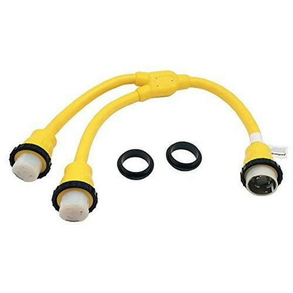 Parkworld 692057Y Marine Shore Power 50 AMP Splitter, SS2-50P Male Plug to (2) SS2-50R Female Receptacle, 125V/250V (Yellow)