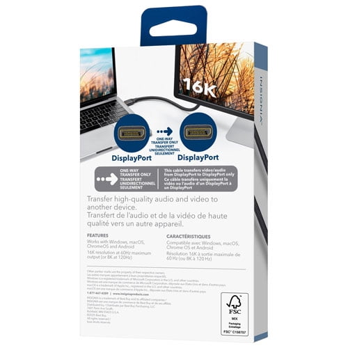 Insignia 1.8m (6 ft.) DisplayPort Cable – High-Speed DP to DP, 16 K Ultra HD Video (NS-PCDPDP626-C)