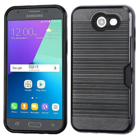 Luma Wallet Galaxy Express Prime 2 case Galaxy J3 case Galaxy J3 Luna Pro case by Insten Brushed Hybrid Hard TPU Protective Case (with Card Wallet) For Samsung Galaxy J3 Luna Pro J3 Emerge J3 2017 ()