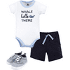 Hudson Baby Unisex Baby Cotton Bodysuit, Shorts and Shoe Set