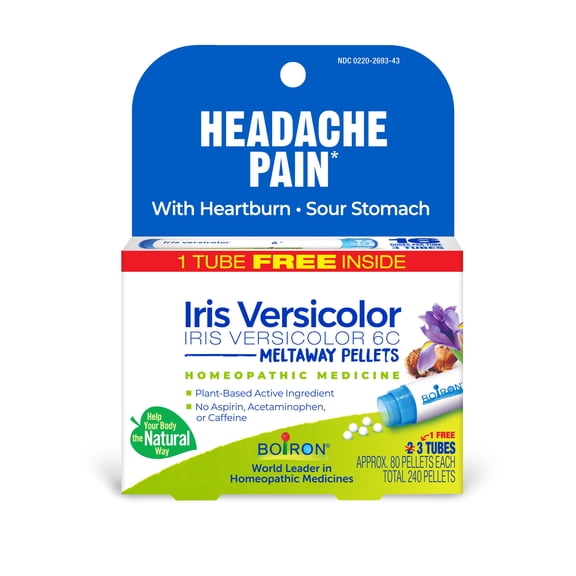 Boiron Iris Versicolor 6C Bonus Pack, Homeopathic Medicine for Heartburn, Headache On Relaxation, 240 Pellets