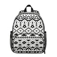 thumbnail image 1 of Artistic Student Backpack – Vintage Fashion with Abstract Tribal Style, Ink and Sketch Geometric Plaid Design, Rustic Aesthetic Bag, 1 of 6