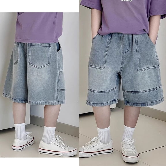 Boys Denim Shorts Straight Leg Loose Distressed Shorts Boys Jean Shorts Size 6-7 Years