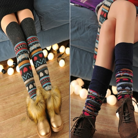 

1 Pair Women Socks Unique Pattern Breathable Acrylic Fiber Lady Thigh High Socks Leg Warmer Stockings for Autum