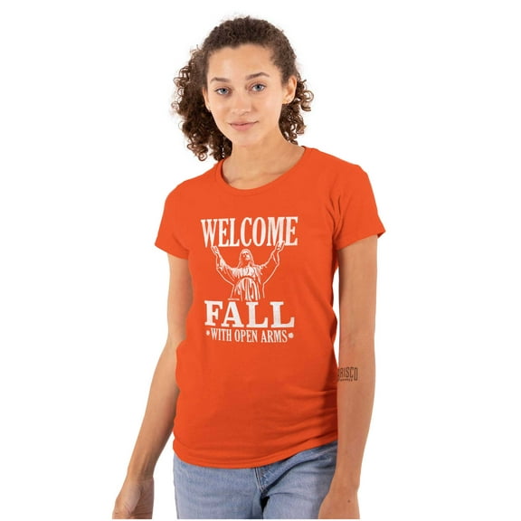 Welcome Fall Autumn Jesus Vibes Womens Fitted Plus Size Graphic Tee Brisco Brands 2X