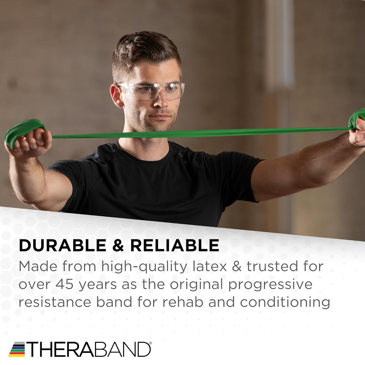 THERABAND Resistance Bands, Level 4, Heavy Green, 4.6 lbs Resistance, 5 Foot, 15 Count