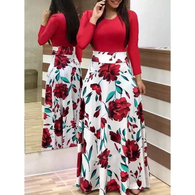 2024 Robe à Manches Courtes style Européen et Américain Imprimé Floral pour Femmes Grande Jupe Évasée