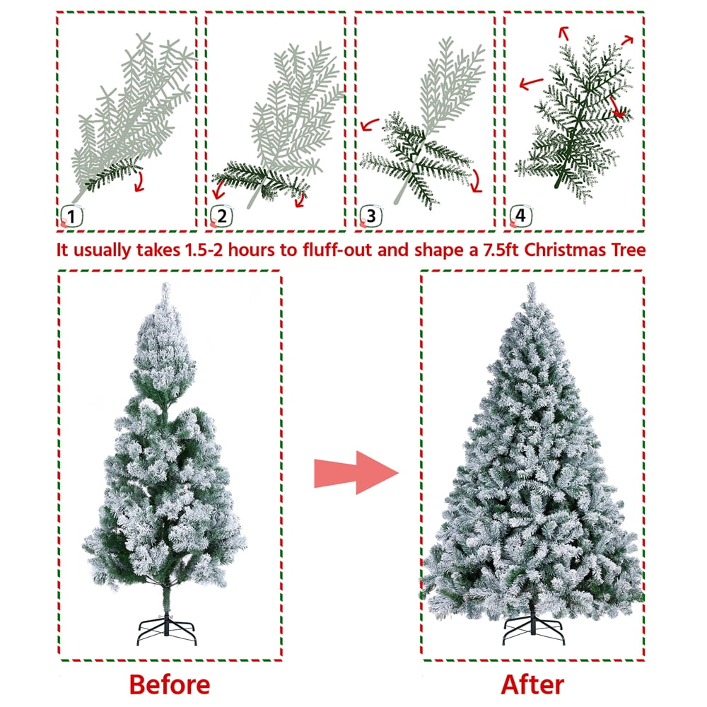 Alden Design 7.5 ft Pre-Lit Flocked Christmas Tree with Warm Lights, Frosted White