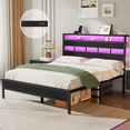 thumbnail image 3 of Tydimor LED Lighting Bed Frames Queen with Headboard Storage Shelves, USB Ports Queen Size Platform Bed Frame Steel Slats Support, 3 of 11