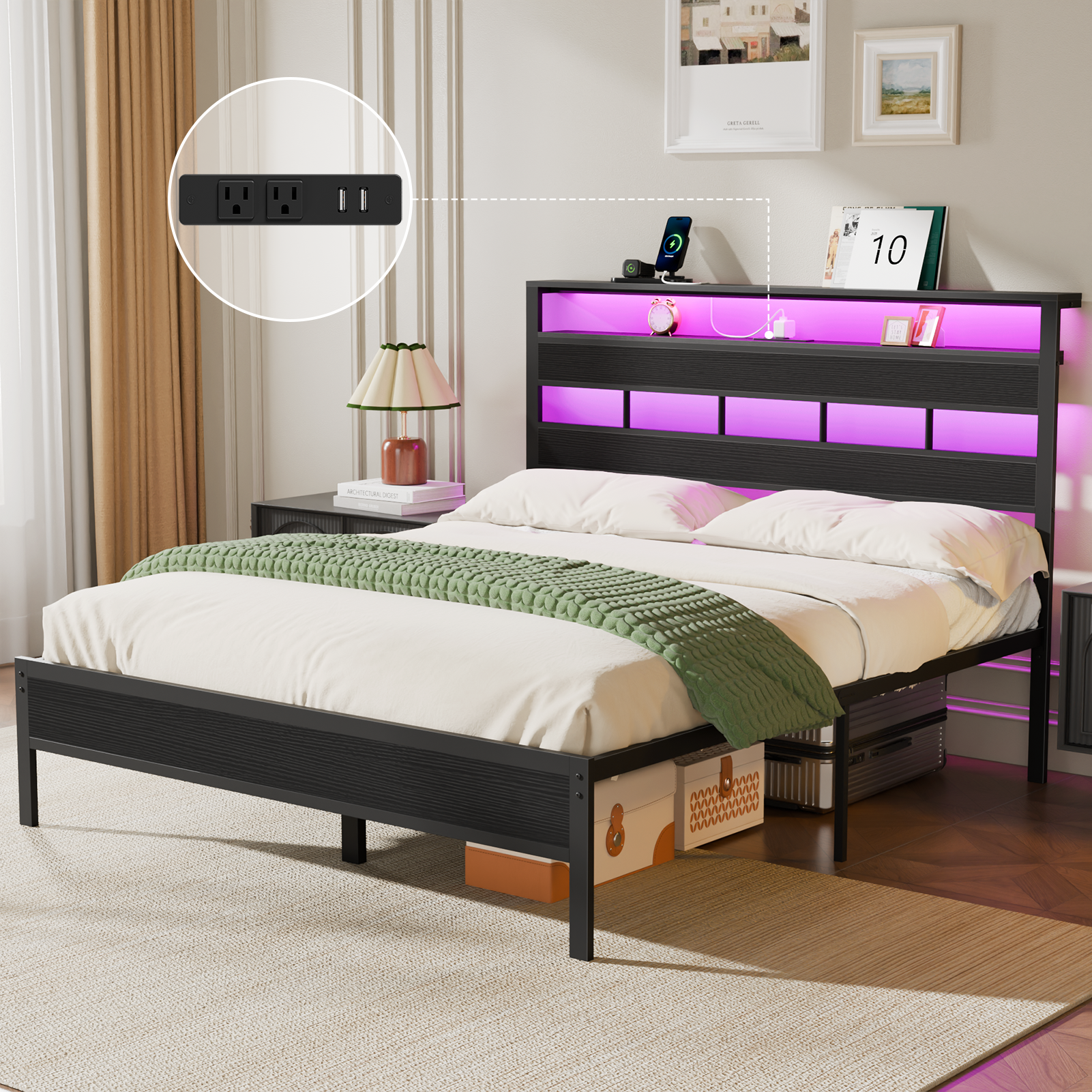 Tydimor Queen Platform Bed with LED Headboard and Storage photo 2