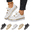 White, variant on Women Shinny Leather Sneakers Lace up Platforms Walking Shoes Round Toe Chunky Heels Breathable Athletic Sports Shoes Trendy Waterproof Comfortable Non Slip Running Couple Sneaker Black