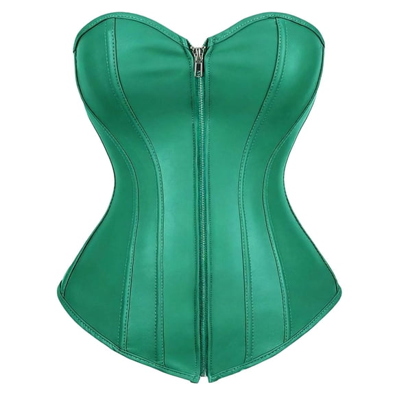 Women Leather Front Zipper Corset Sweetheart Bustier Waist Cincher Gothic Shapewear Top
