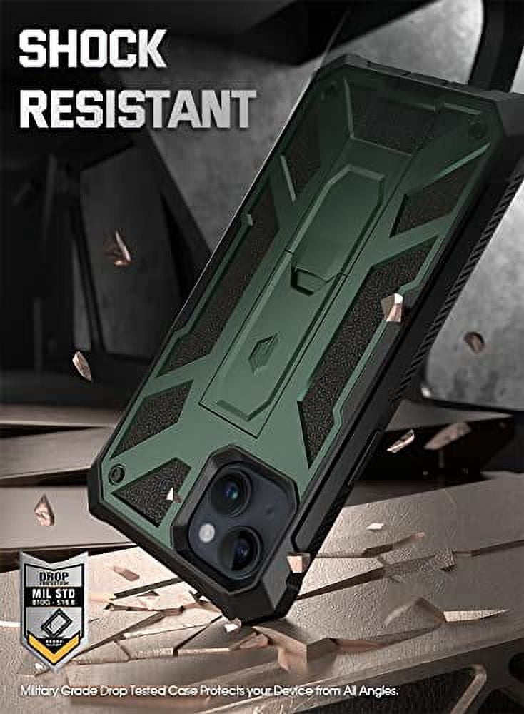Poetic Spartan Case for iPhone 14, Full Body Rugged Case with Kickstand, Metallic Green