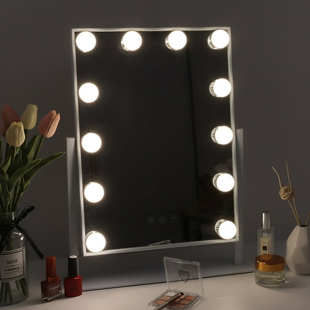 Fenchilin Hollywood Vanity 12 Bulbs Led Makeup Mirror With 3 Colored Lights Metal Tabletop White 14 5 X18 Com Fenchilin Hollywood Vanity 12 Bulbs Led, Fenchilin Hollywood Makeup Mirror With Bluetooth