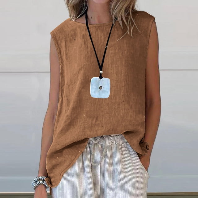 LVHAOGJOB Camisole pour Femmes Sans Manches Haut Uni Chandail Coupe Ample Chandails pour Femmes Col Rond