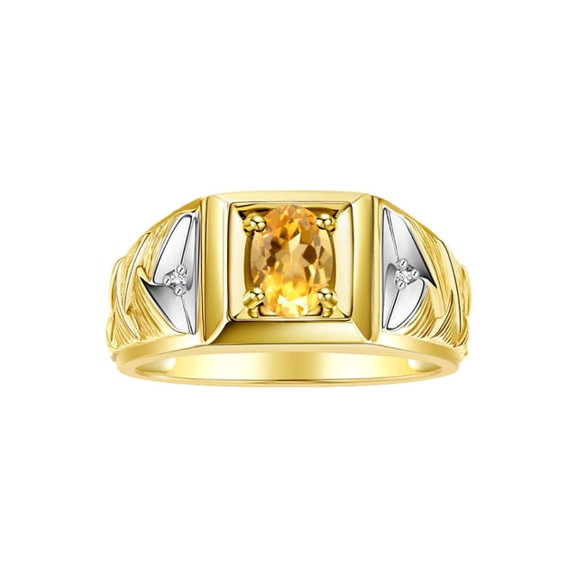 RYLOS Men's Rings Yellow Gold Plated Silver Rings Designer Weave Band 7X5MM Gemstone & Diamond Ring Citrine November Birthstone Rings For Men Size 8