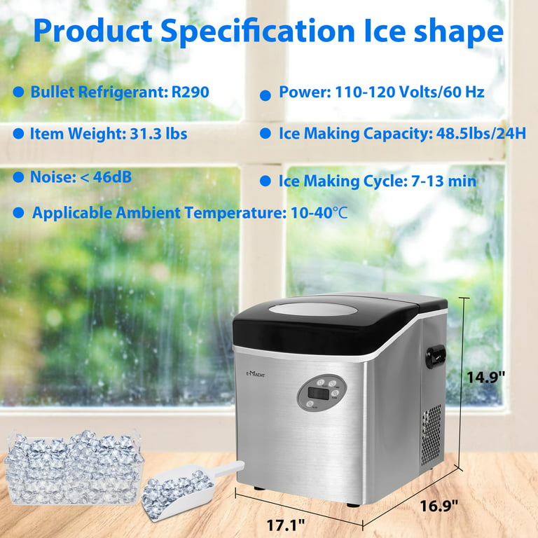  Ice Maker Machine Countertop Stainless Steel Compact Ice Maker,  ‎3 Size Bullet Ice Ready in 8 Mins, 30Lbs/24H, Portable Ice Cube Maker with  Scoop Basket, for Home/Kitchen/Office/Bar : Appliances