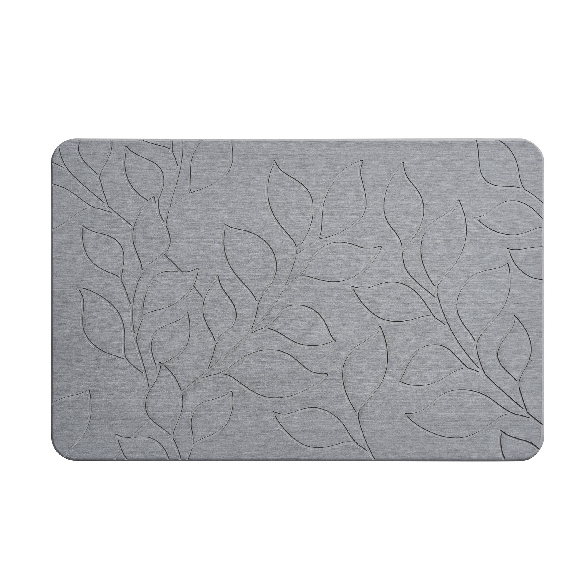 VCNY Home Grey Carved Leaves Diatomite Stone Bath Mat, 16" x 24"