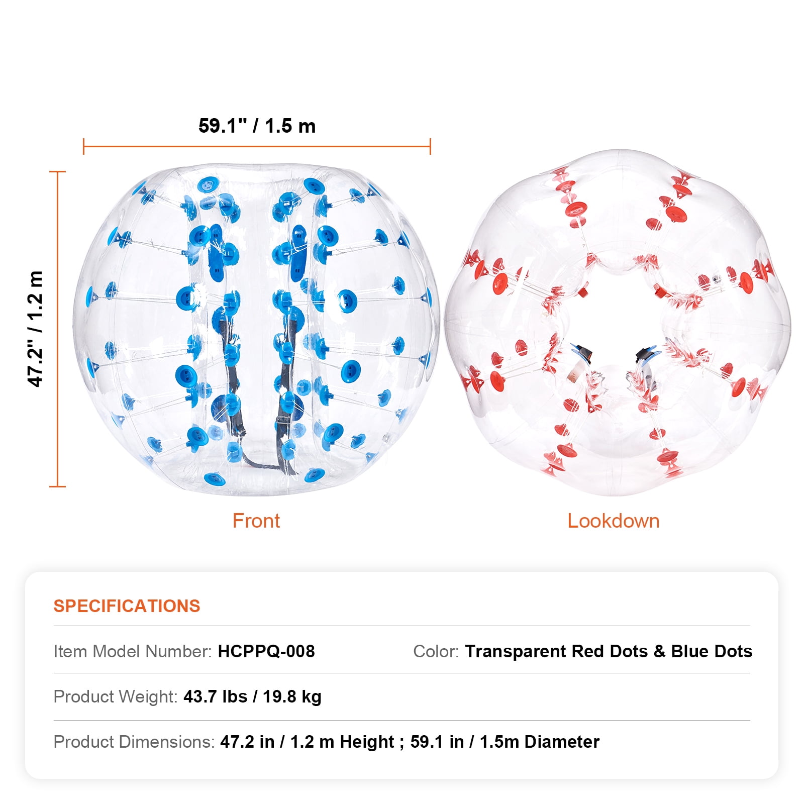 KFFKFF 2-Pack 5FT/1.5M Inflatable Bumper Balls Sumo Zorb Balls for Teens & Adults