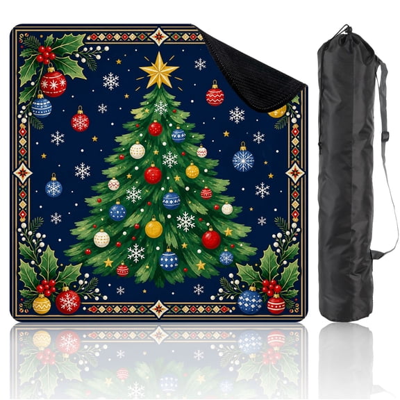 31.5" x 31.5" Mahjong Mat with Carrying Bag Christmas Tree Ornaments Non-Slip Noise Reduction Game Mat for American Mahjong Table Cover Game Night Decor Hostess Gift