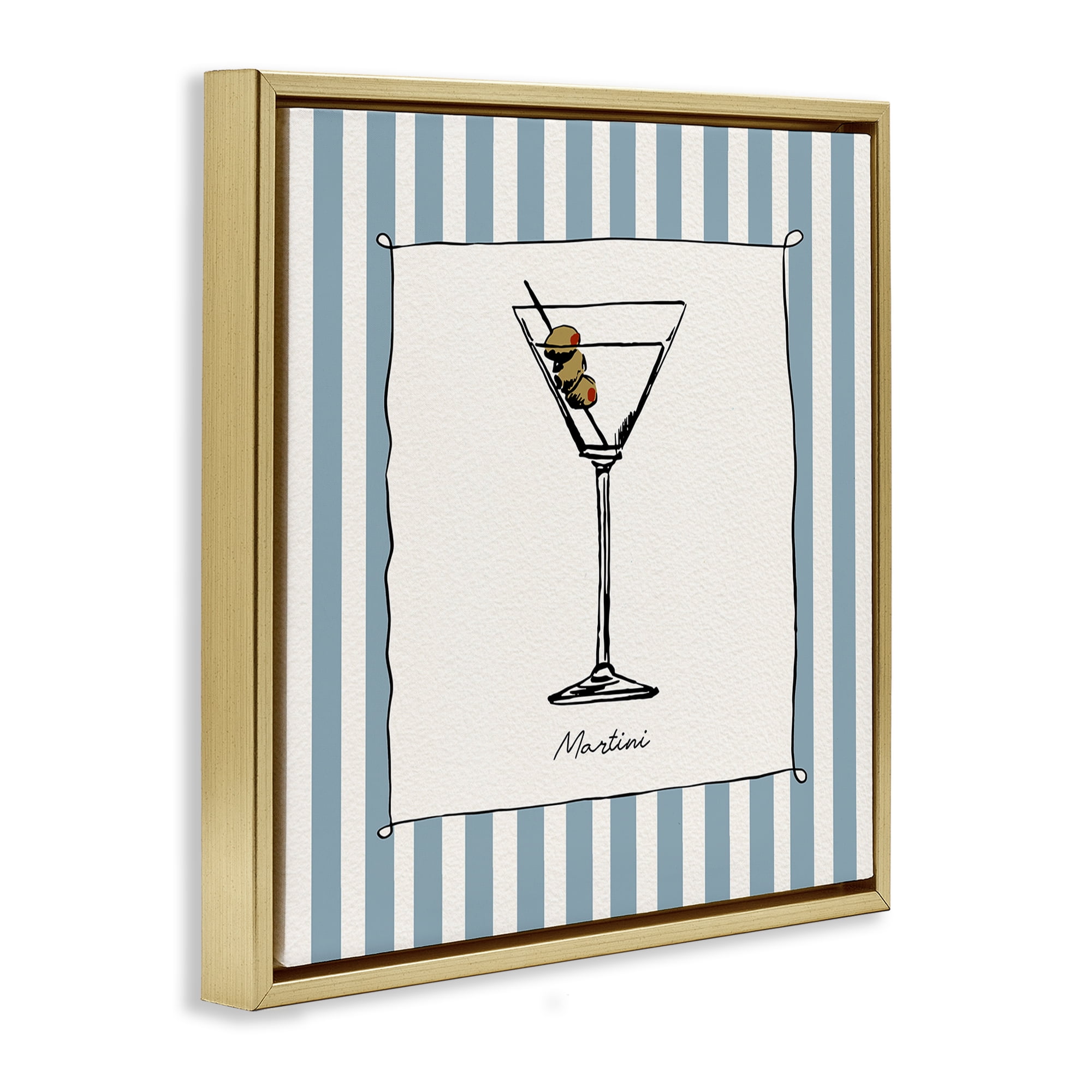 Stupell Industries Martini Summer Stripes Gold Framed Floater Canvas Wall Art, design by Susan Jill