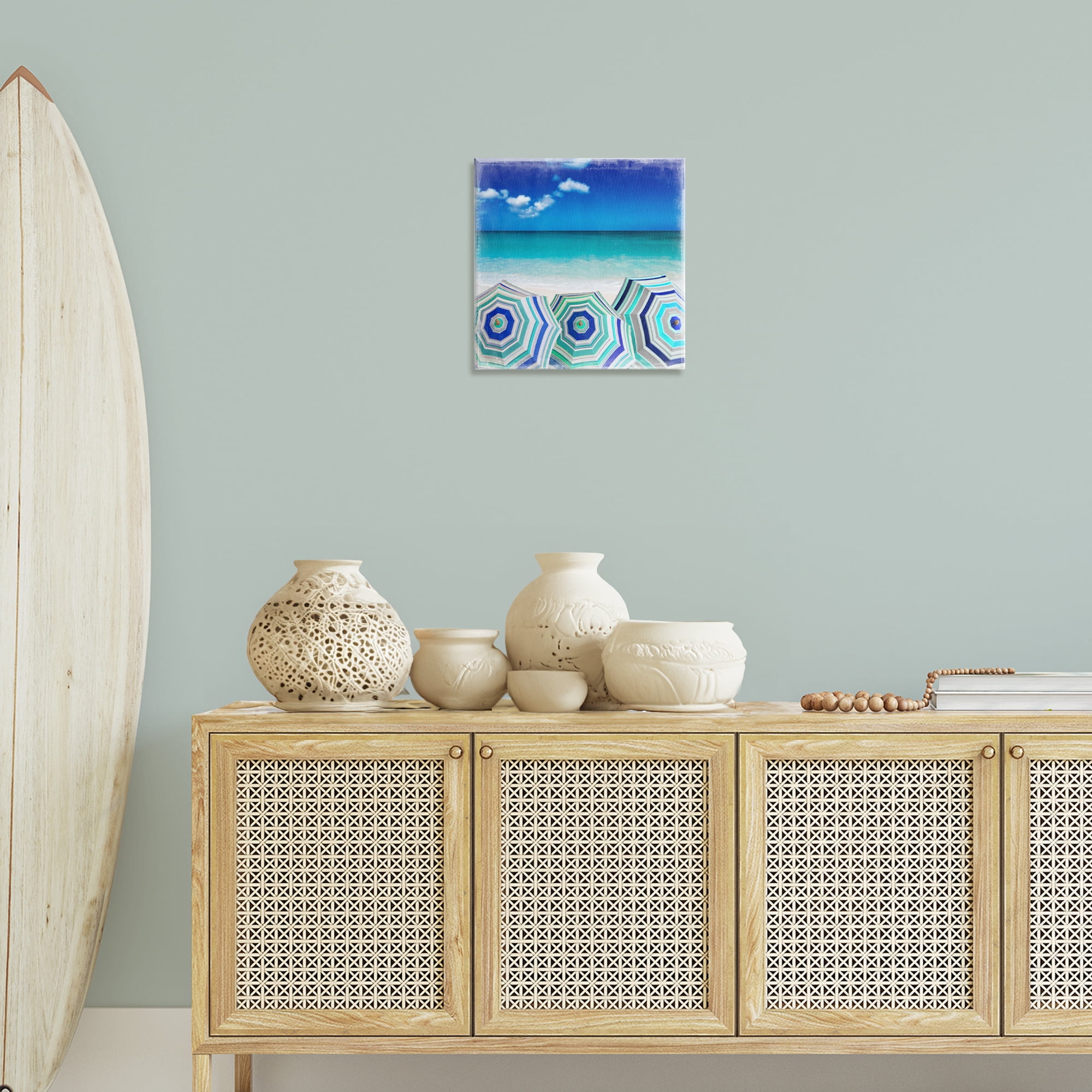 Stupell Industries Three Beach Umbrellas View Nautical & Beach Painting Wrapped Canvas Art Print Wall Art, 17 x 17