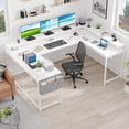thumbnail image 3 of Ourlova White Versatile U-Shaped Computer Desk with Power Outlets & RGB LED Lights – 78-Inch Reversible L-Shaped Office Desk with Monitor Stand & Ample Storage for Gaming and Work, 3 of 8