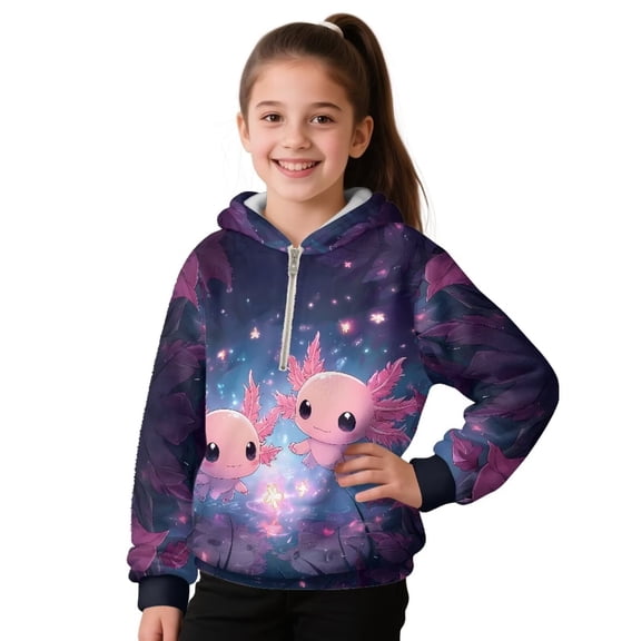 Pzuqiu Axolotl Hoodies for Kids Versatile Stretchy Girls' Fashion Hoodies & Sweatshirts Practical Wind Proof Long Sleeve Jacket Outfits Personalized for Young Girls Size 4-5