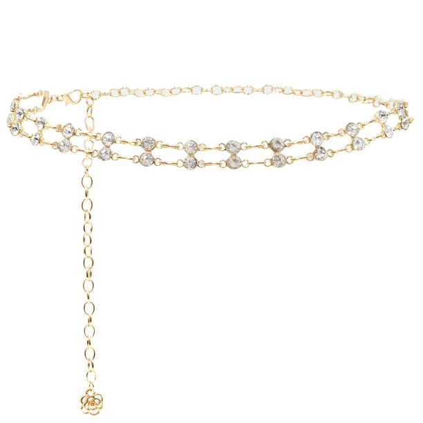 Cinturón de cadena de metal de moda con múltiples combinaciones de aleación y diamantes de imitación para mujer, cadena corporal de lujo con doble fila de diamantes de cristal