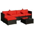 thumbnail image 2 of Outsunny 6 Piece Patio Furniture Set Outdoor Wicker Conversation Set All Weather PE Rattan Sectional Sofa Set with Ottoman, Cushions and Tempered Glass Table, Coffee and Red, 2 of 9